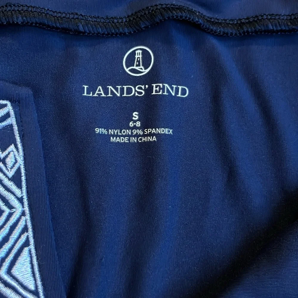 Lands End rashguard swim top dark blue white appliqué S preppy vacation beach